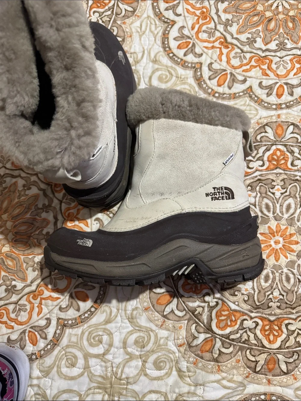 The North Face Gray and Black Insulated Shearling-Trim Winter Boots